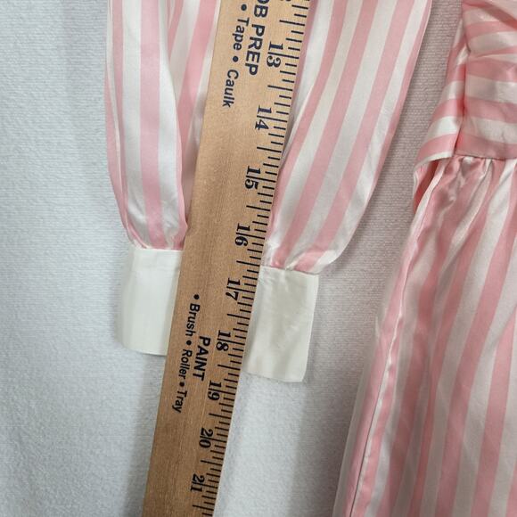 VTG Bonnie Jean Satin Dress Sz 8 Pink White Striped Long Sleeve Collar Lace - Picture 13 of 14